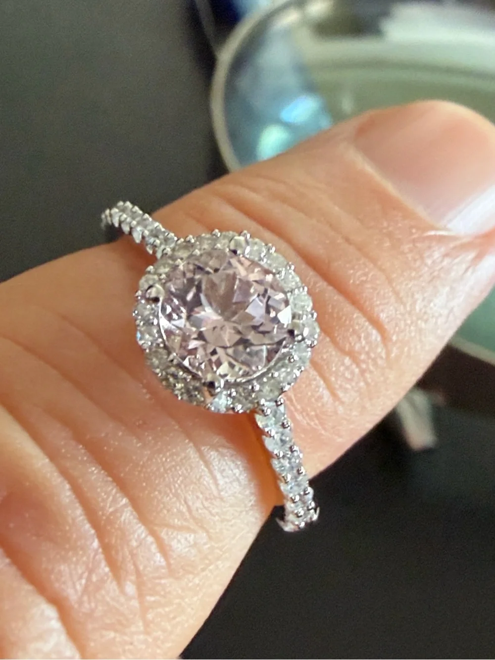 Sterling Silver Pink Halo Morganite and Diamond Ring